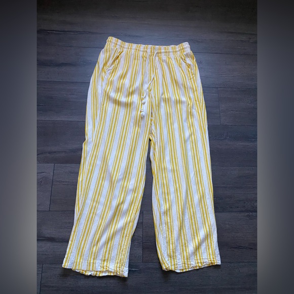 Torrid Pull On Wide Leg Stretch Linen High Rise Pants Yellow Striped Size 1R - Picture 1 of 11